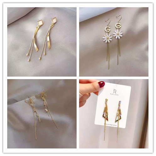 LRC Anting Tusuk Fashion Diamond Geometric Fringe Alloy Diamond P850x