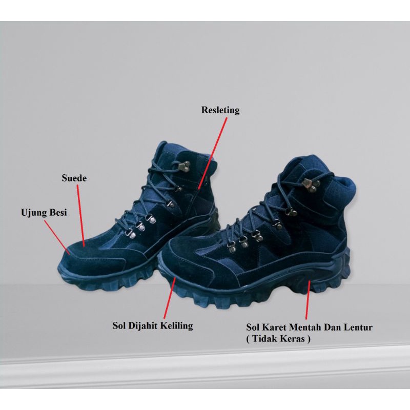 SEPATU SAFETY UJUNG BESI OUTDOOR HIKING TRACKING WARNA HITAM