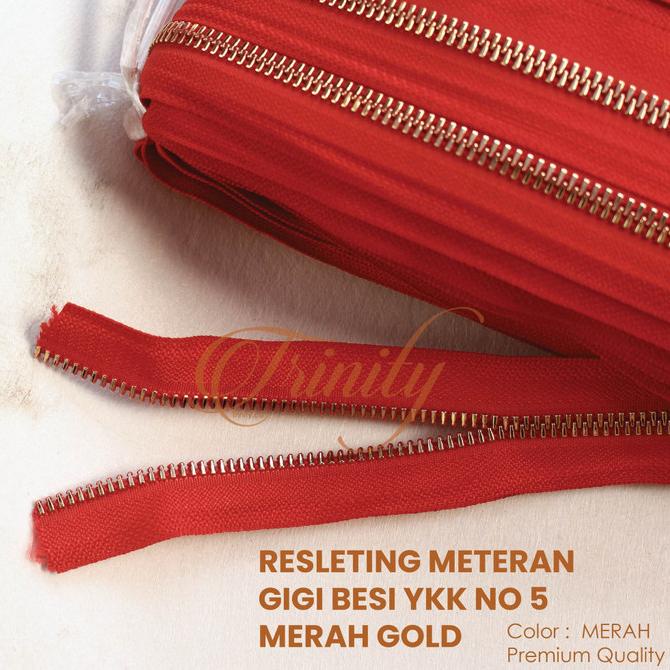 ACC TAS WANITA Resleting YKK Gigi Besi Warna Merah - Emas/Gold Meteran