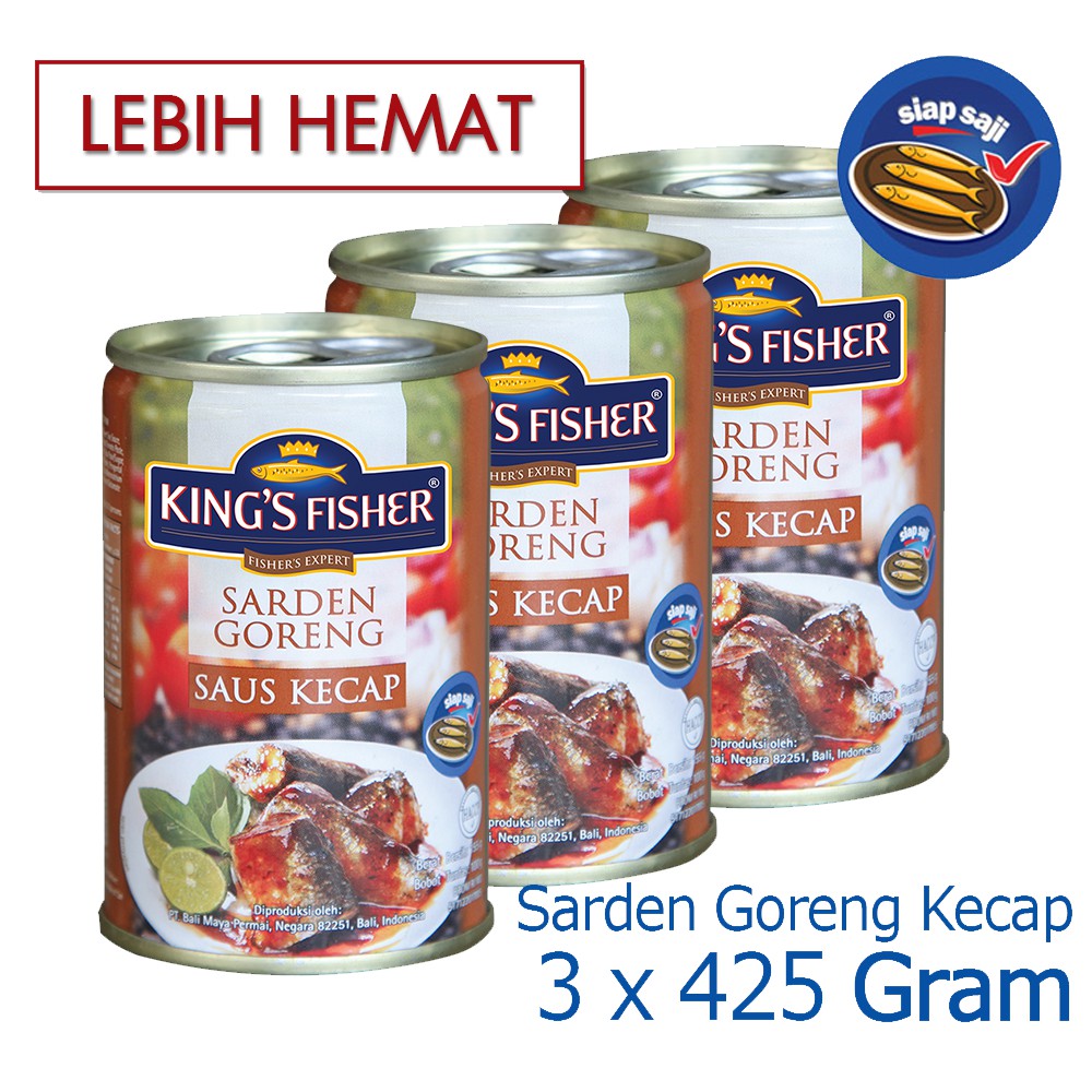 

MyHomey Kings Fisher Paket 3 pcs Sarden goreng kecap Makanan Kaleng 425g kings fisher