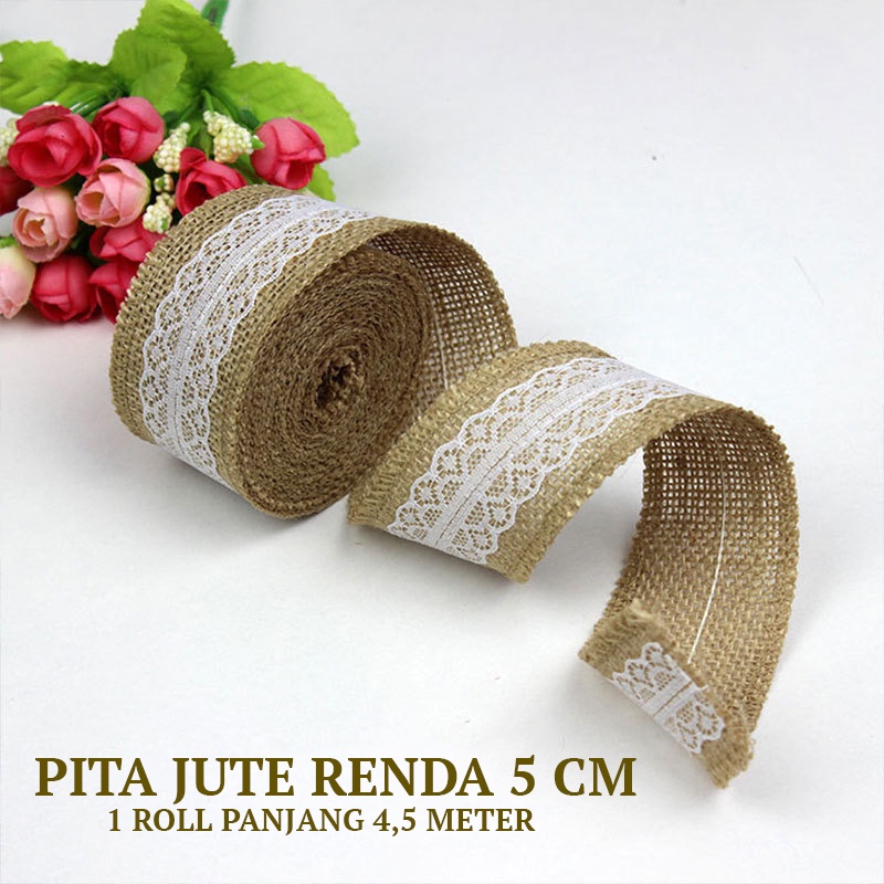 

[5 cm x 5 Yard] Pita Jute Renda / Pita Goni Rustic