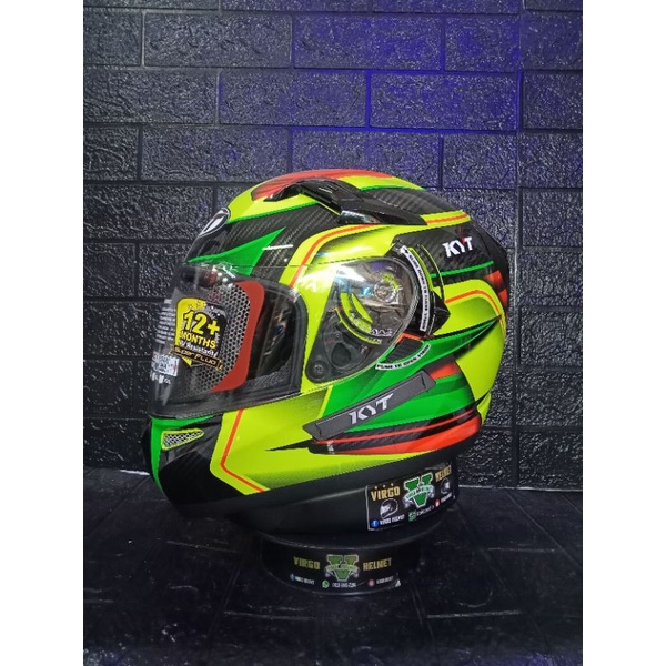 HELM FULLFACE KYT K2R MOTIF SUPER FLUO EDITION#2 YELLOW FLUO CARBON BLACK GREEN ORIGINAL
