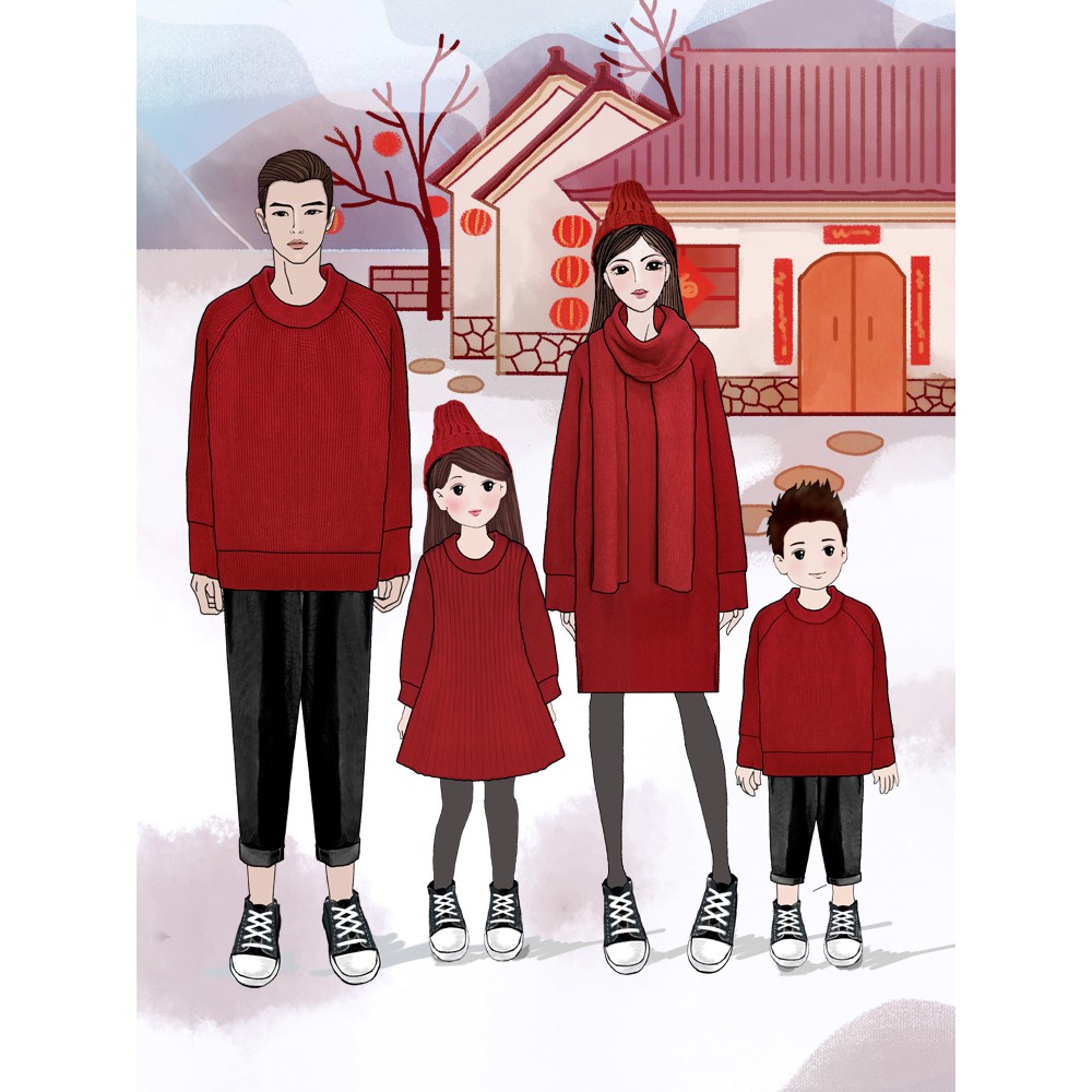 Sweater Warna  Merah Untuk Orang  Tua  Dan Anak Shopee 