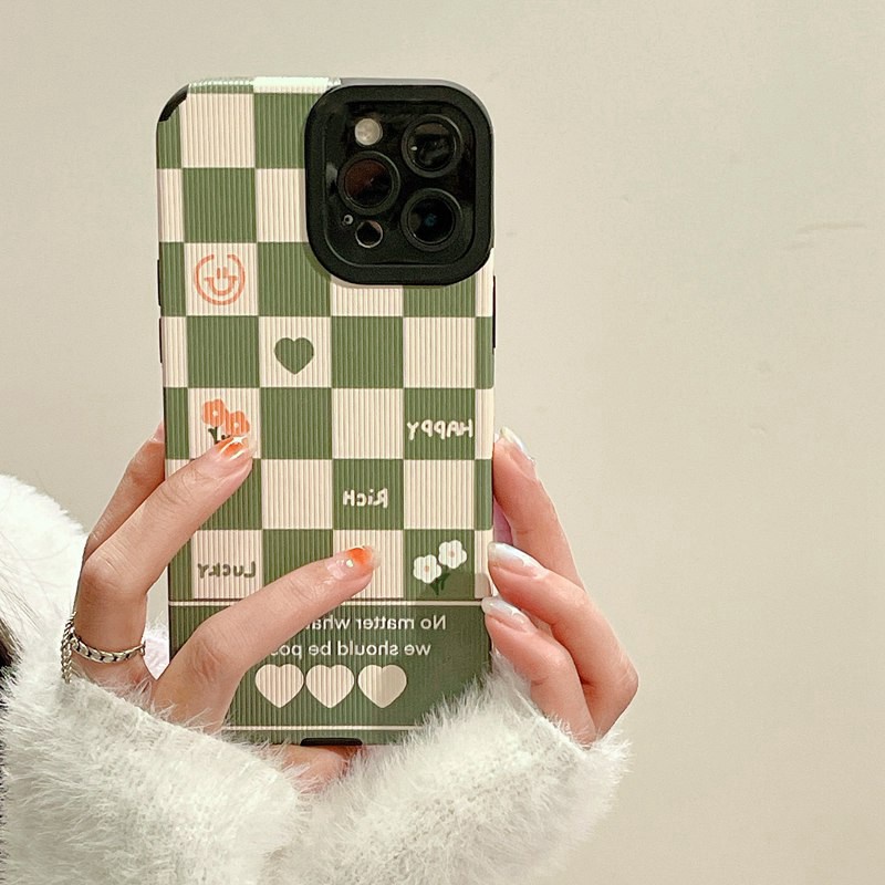 Green lattice Soft Leather Case HP OPPO A9 A53 A33 A31 2020 Reno 3 5 6 A3S Realme C1 X XT A7 A12 A11K F9 Pro F11 A52 A92 A92 A91 K5 K3 Casing Gadis Lucu VIVO V9 Y91c Y93 Y11 Y12i Y12 Y15 Y17 Y19 S1 Z1 Pro Y50 Y30 Y30i Y20 Y20S Y20A Y12S