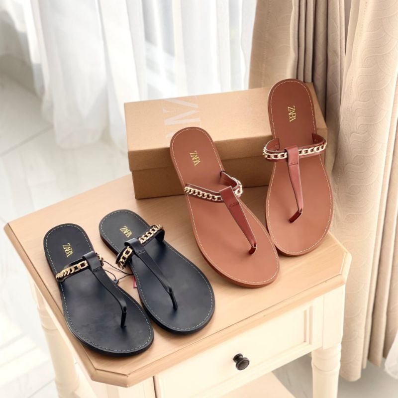 PROMO SALE Sandal Zara flat hitam coklat black brown