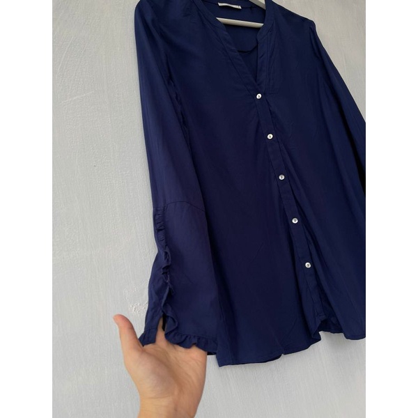 Edc ruffle sleeve navy blouse