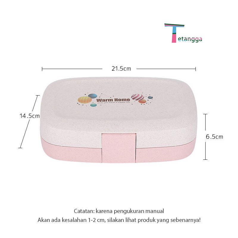 Jerami Gandum Kotak Makan Anti Tumpah Lunchbox Microwavable Anti Tumpah Sekat Free Sendok -Bpa Free