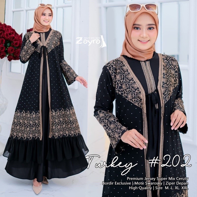 Abaya turkey #202 hitam mewah remaja dewasa kekinian terbaru 2022 jumbo XXXL-Abaya collection_21