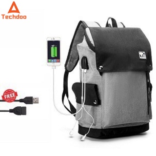 Techdoo Tas USB Ransel Pria Anti Maling Korea Multifungsi Tas Laptop Sekolah Smart Backpack TCR09