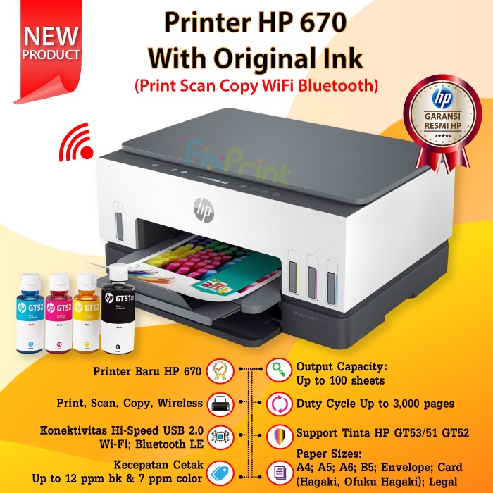 Printer HP Smart Tank 670 A4 Print Scan Copy WiFi Bluetooth Auto New