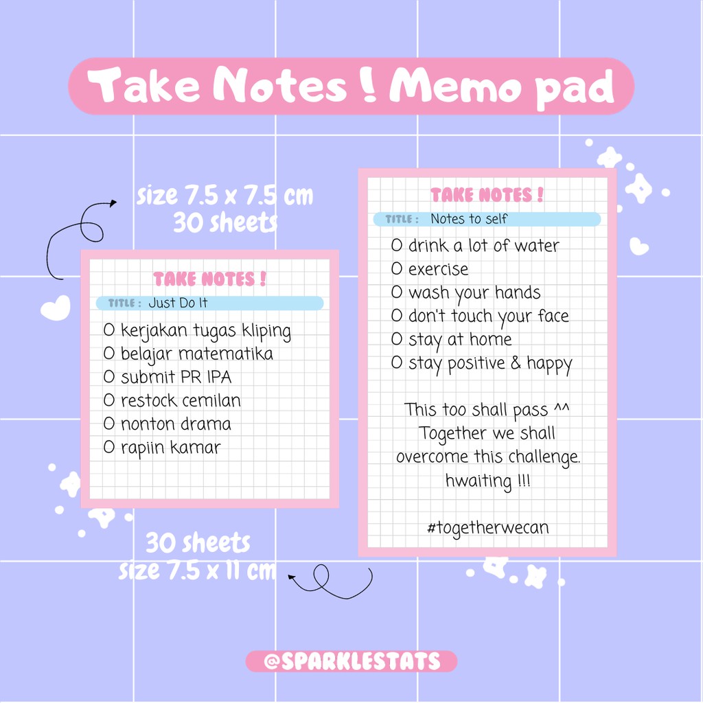 

MEMO PAD TAKE NOTES ISI 3O SHEETS INS STYLE NOTEPAD SPARKLE PLANNER DIARY AGENDA