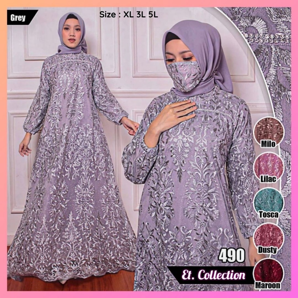 ( FREE HIJAB) Gamis Brukat Jumbo Lengan Balon - Gamis Brukat Terbaru - Gaun Pesta Jumbo