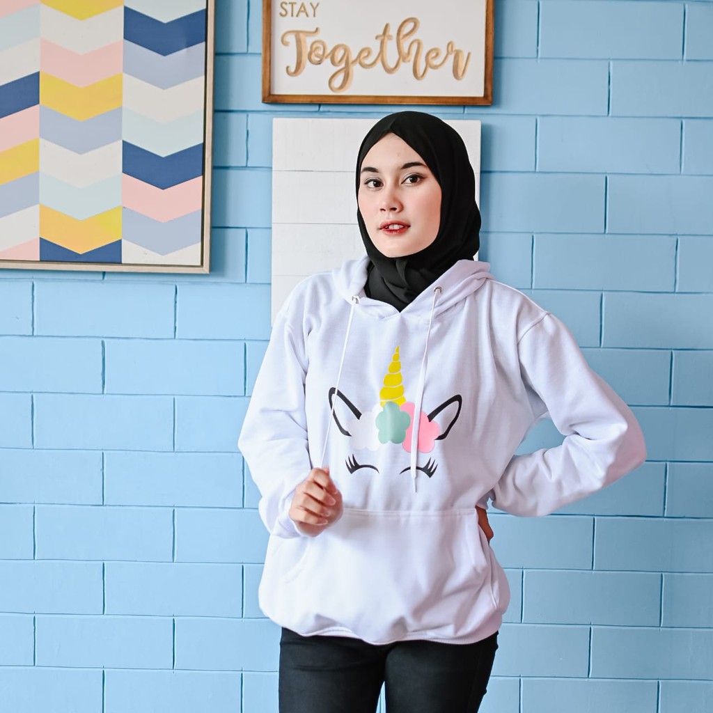 HOODIE UNICORN RAINBOW / HOODIE WANITA TEBAL