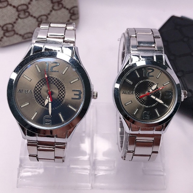 COD [Ready Stock] JAM TANGAN COUPLE KUARSA SABUK BAJA MENONTON PRIA DAN
