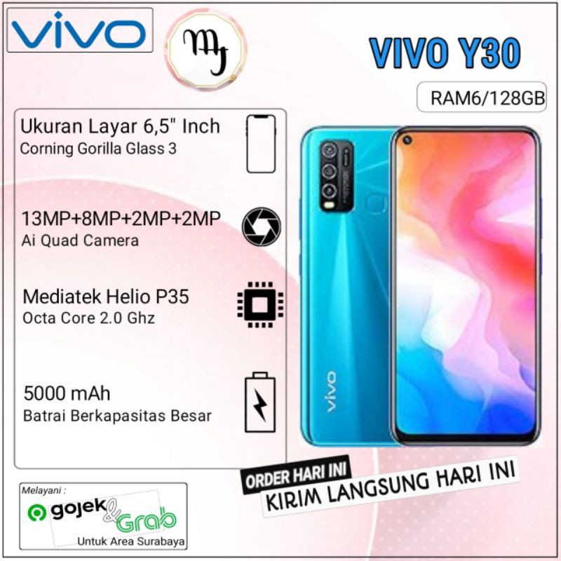 VIVO Y30 RAM6/128GB Garansi Resmi 100% Service Center VIVO Seluruh Indonesia