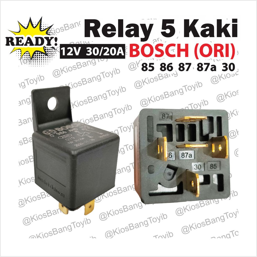 (ORI BOSCH) Relay Riley Kaki 5 Pemutus Arus 87A 12V 30/20A ORI