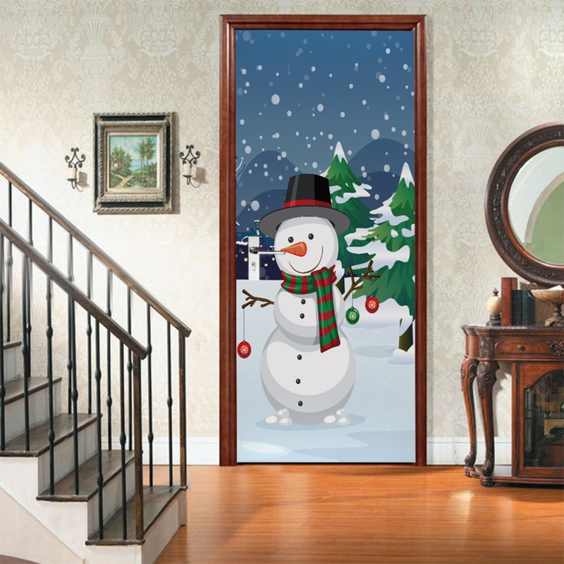 Zzz 2pcs / set Stiker Dinding / Pintu / Kulkas Anti Air Motif Snowman Natal Untuk Dekorasi Rumah