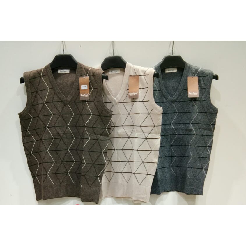 Mario Zegnoti - Sweater Rompi Rajut Bapak Krah V Pria Import (#V3) - Cokelat, M