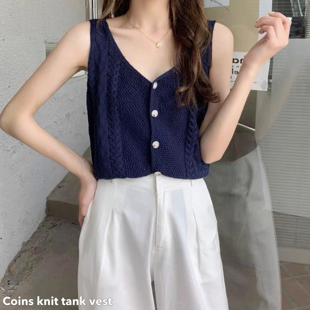 Coins knit tank vest -Thejanclothes