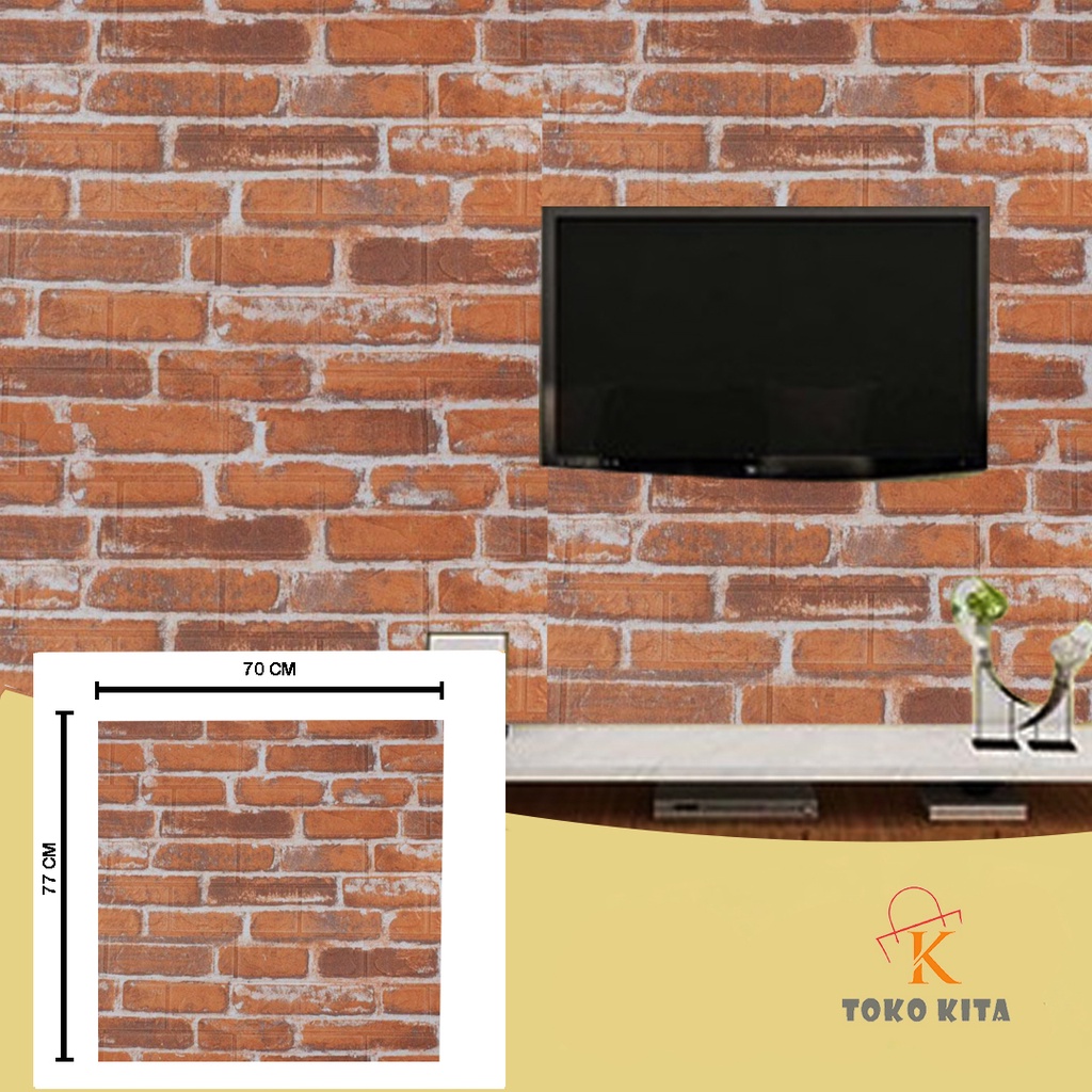 Wallpaper 3D Foam Motif Batu Bata Mural / Corak , Polos, Anak 70X77 Wall Sticker Interior Tebal 3mm-Bata 0317