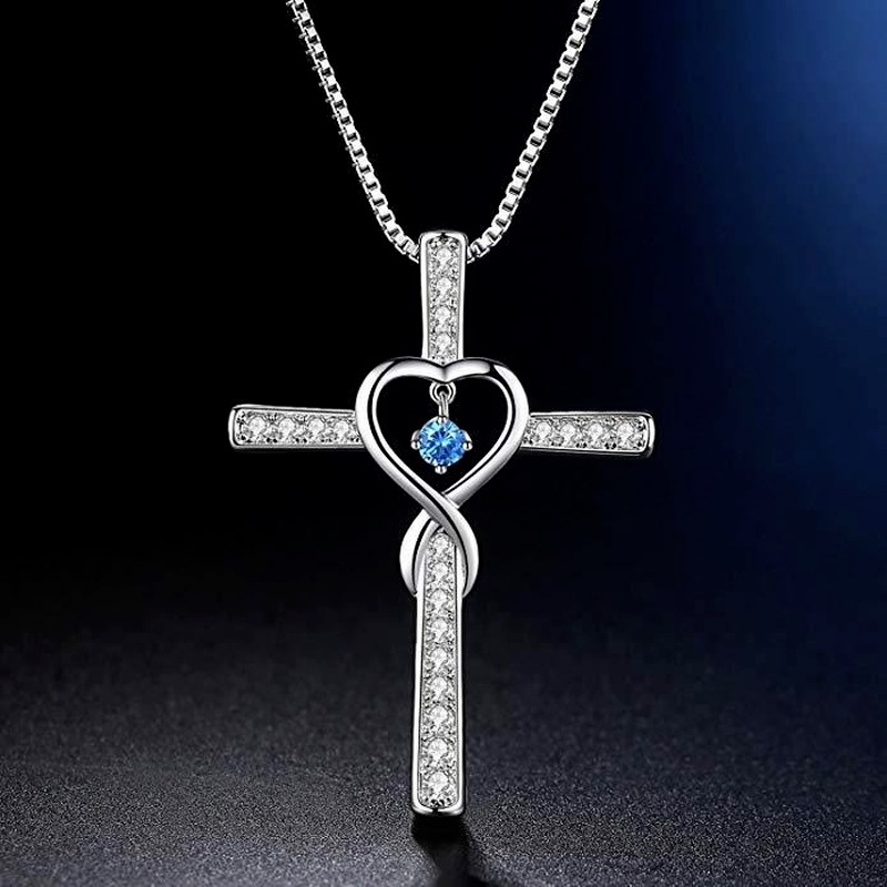 [Ready Stock]Fashion New Cross Inlaid Diamond Pendant Plated 925 Silver Love Necklace