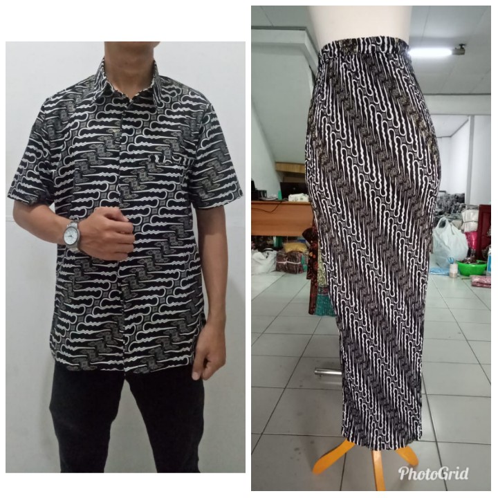 SB Collection Couple Rok Plisket Reka Maxi Panjang Jumbo Dan Kemeja Batik Pria