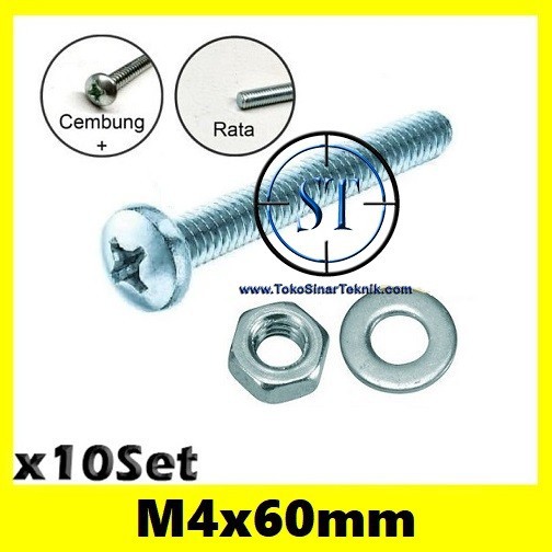 x10 Set Baut Mur Ring JP M4x60mm JP M4x60 4x60mm Baut Mur Ring M4 60mm isi 10 BUAH