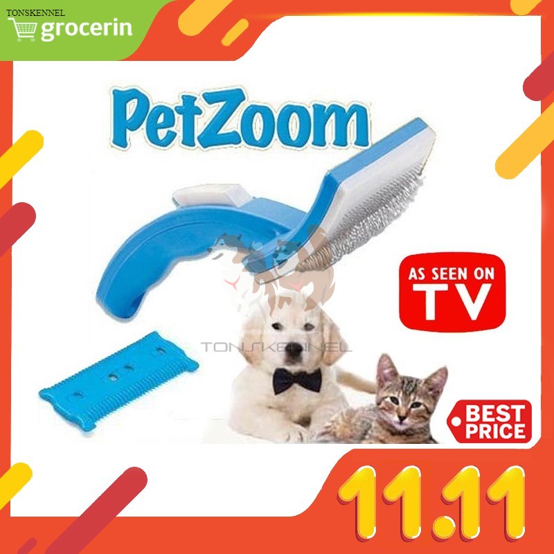 Pet Zoom Sisir Bulu Kucing Anjing Kelinci Tombol Auto Bersih FREE Pet Trimmer Attachment