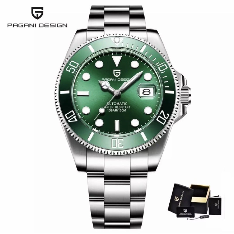 Jam Tangan Pagani Design Homage Submariner Hulk Silver Green Automatic Watch