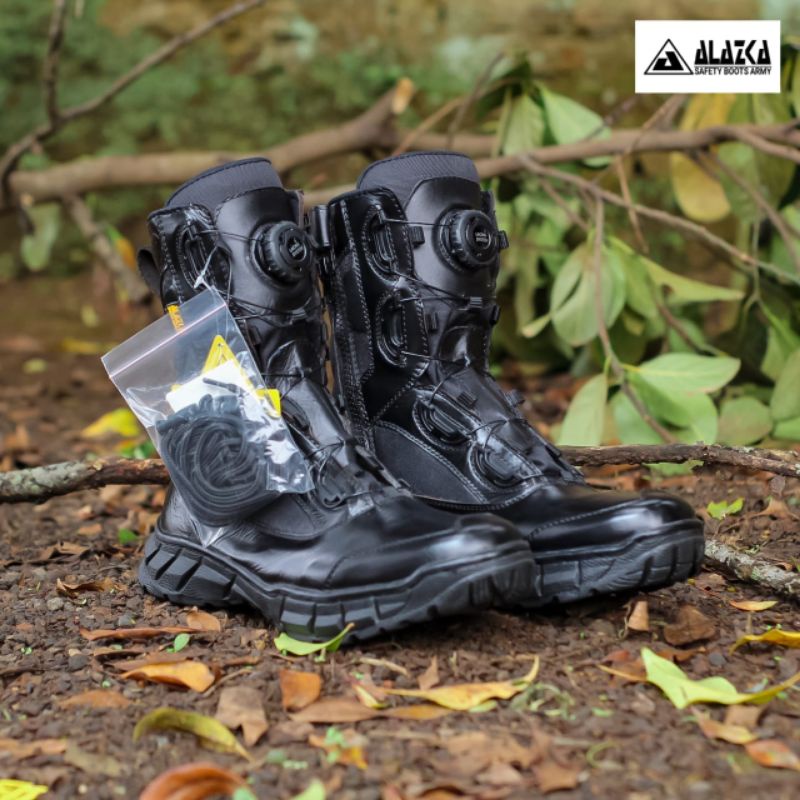 SEPATU PDL TALI PUTAR PAKAI SLETING BAHAN KULIT SAPI ASLI MERK ALAZKA SEPATU PDL DINAS LAPANGAN TNI POLRI SECURITY SATPAM