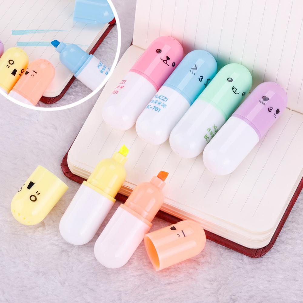 Timekey 6pcs Pen Highlighter Mini Bentuk Pil Motif Smiley Face A2E4