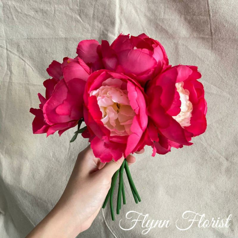 Bunga Peony Paris (per ikat) Bunga Artificial / Bunga Plastik / Bunga Dekorasi / Pernikahan-Fushia