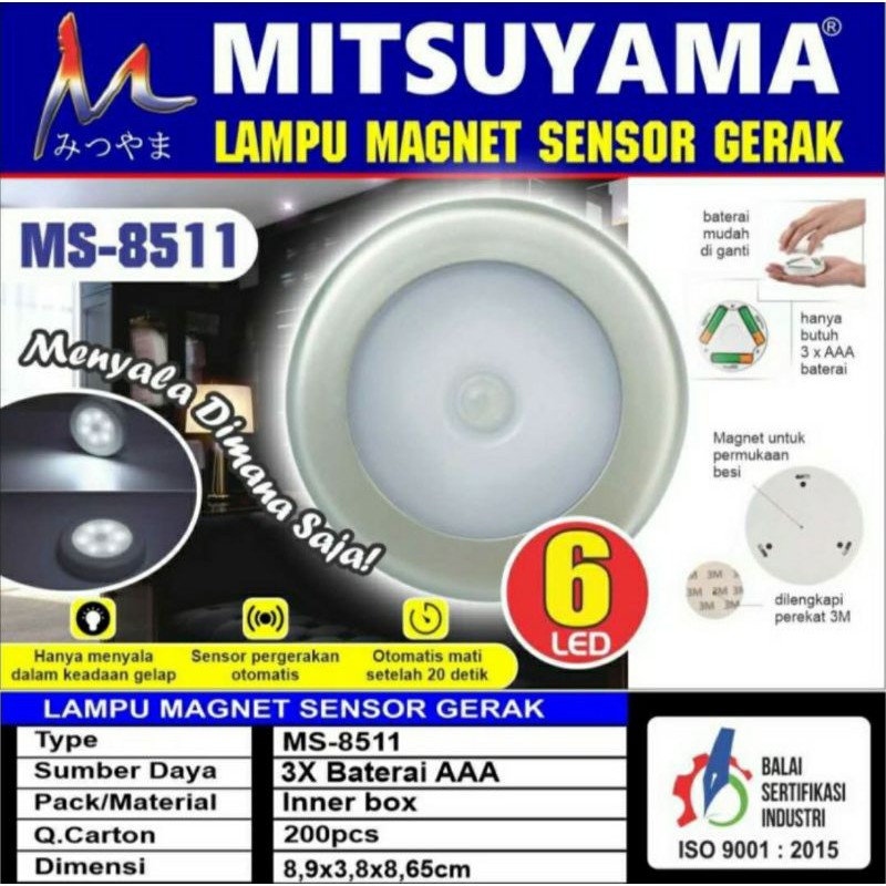 Lampu Tempel LED Sensor Gerak / Lampu Led Magnet Sensor Gerak Mitsuyama MS - 8511