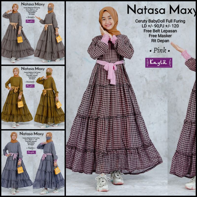 Gamis Anak Perempuan Remaja Tanggung  Cerruti Babydoll Motif Kotak