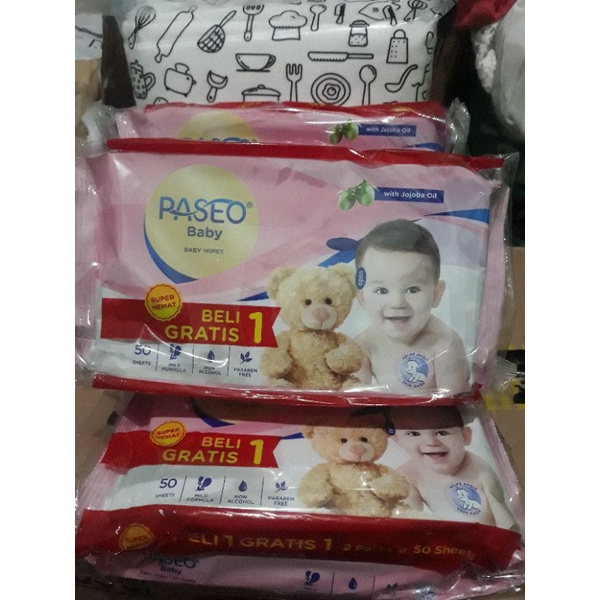 tisu basah paseo with jojoba oil, 1 gratis 1