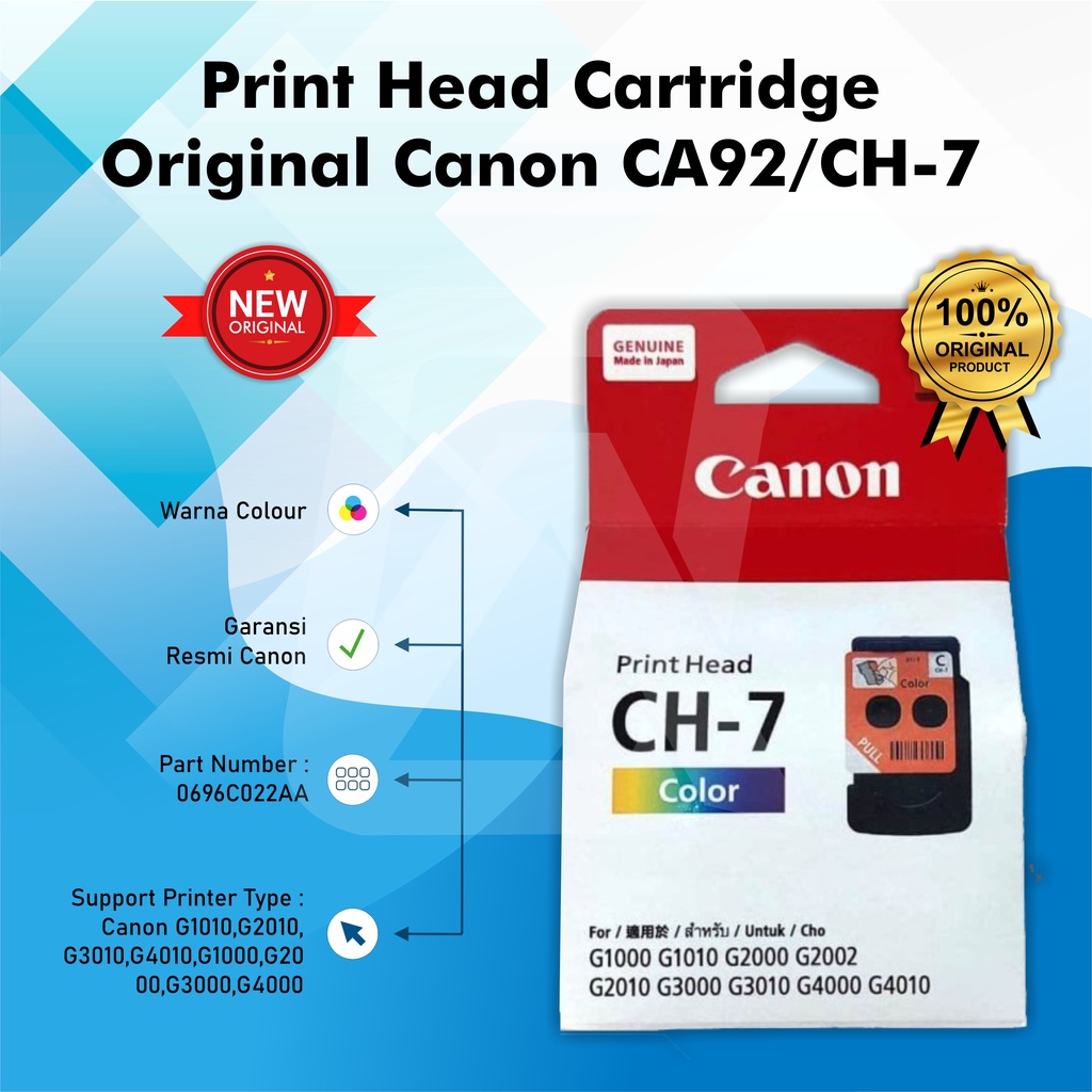 Cartridge Tinta Canon CA92 CH-7 Colour Original Print Head Cartridge Printer Inktank G1000 G2000 G3000 G4000 G1010 G2010