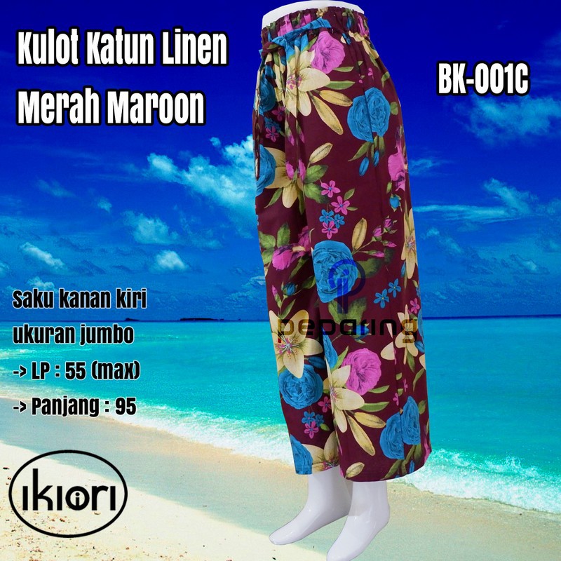 Celana Kulot Katun Linen Deep Maroon | Celana Kekinian Merah Maroon | Celana Hijab | Celana Bali