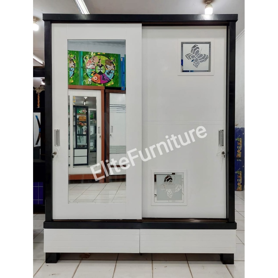 Lemari Pakaian 2pintu JUMBO Bloktik , Lemari Pakaian Sleding 2pintu / Lemari pakaian sleding putih 3