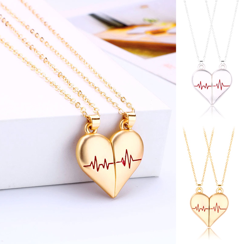 Hu Hu Hu Hu Hu Alat Bantu Pasang Kacamata♡ 2pcs / Set Kalung Desain Puzzle Hati Bahan Alloy Electroplating Untuk Pasangan