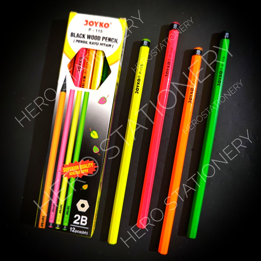 

Joyko pencil pensil 2B kayu hitam triangular P-115 . 12 unit