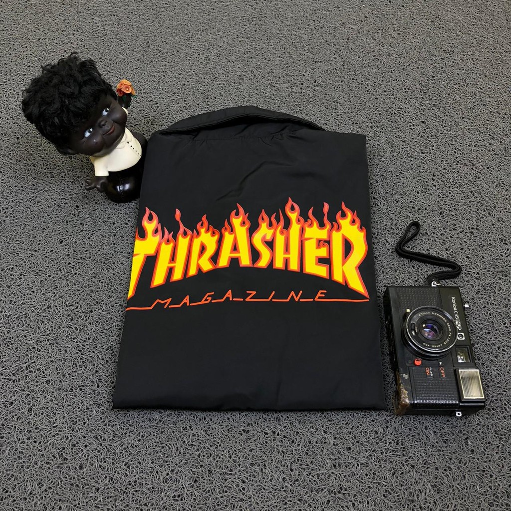 WINDBREAKER COACH JAKET PARASUT THRASHER SKATE GOAT FLAME HITAM AUTHENTIC AUTHENTIC