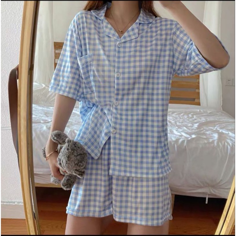 Baju tidur piyama wanita fashion import stelan hp kancing