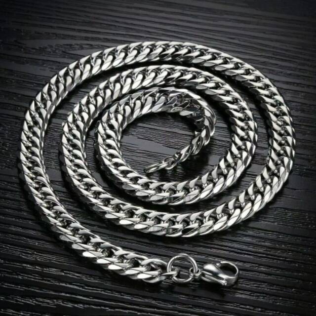 KALUNG TITANIUM MODEL RANTAI 60 CM DUA WARNA SILVER - EMAS