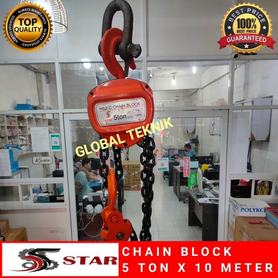 Takel manual 5Tx10m Kerekan Katrol 5 ton 10 meter Derek Hoist Lift