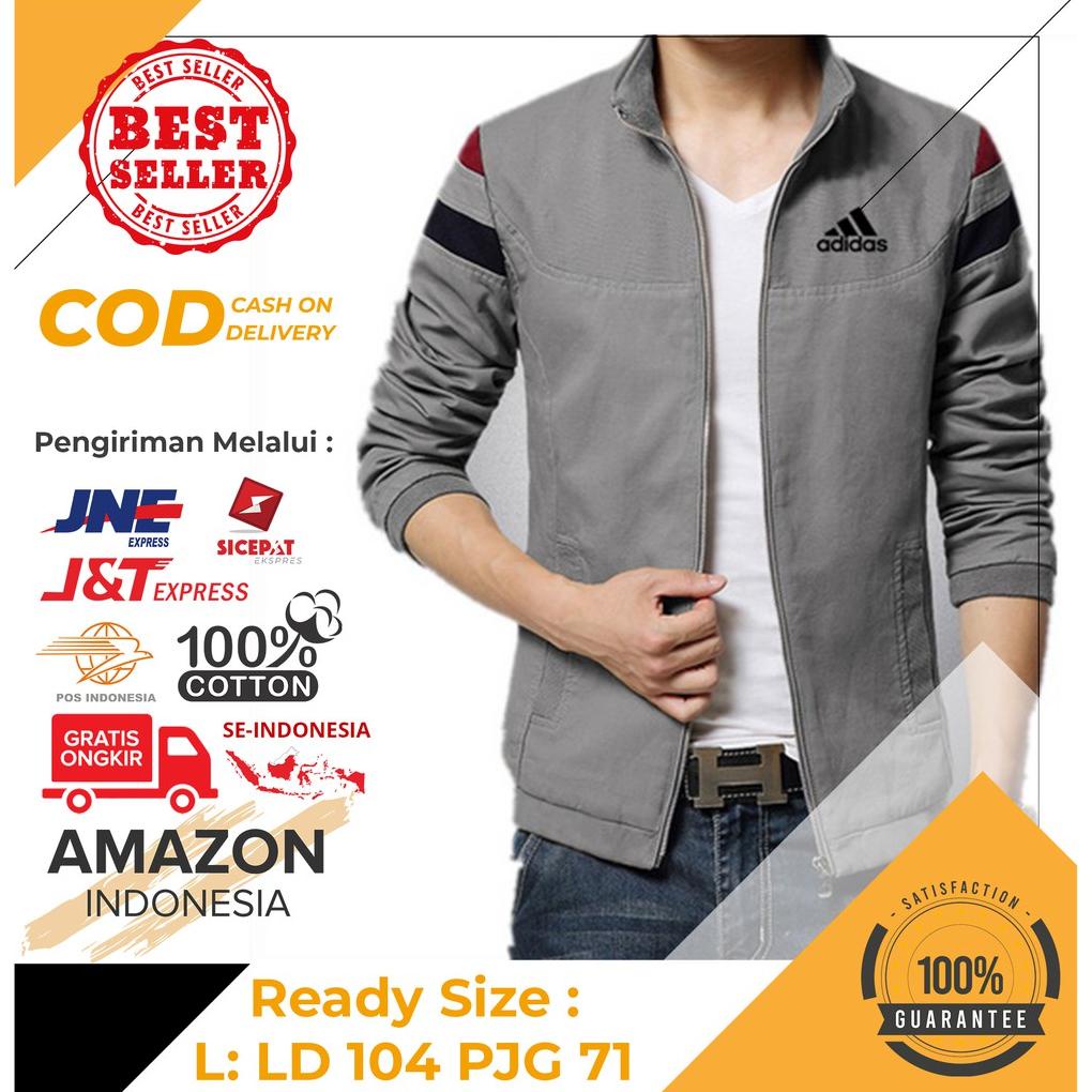 [HOLLXMALL] | ATASAN PRIA JAKET ADIDAS WARNA GREY BAHAN BABYTERRY TEBAL DINGIN BEST QUALITY CASUAL