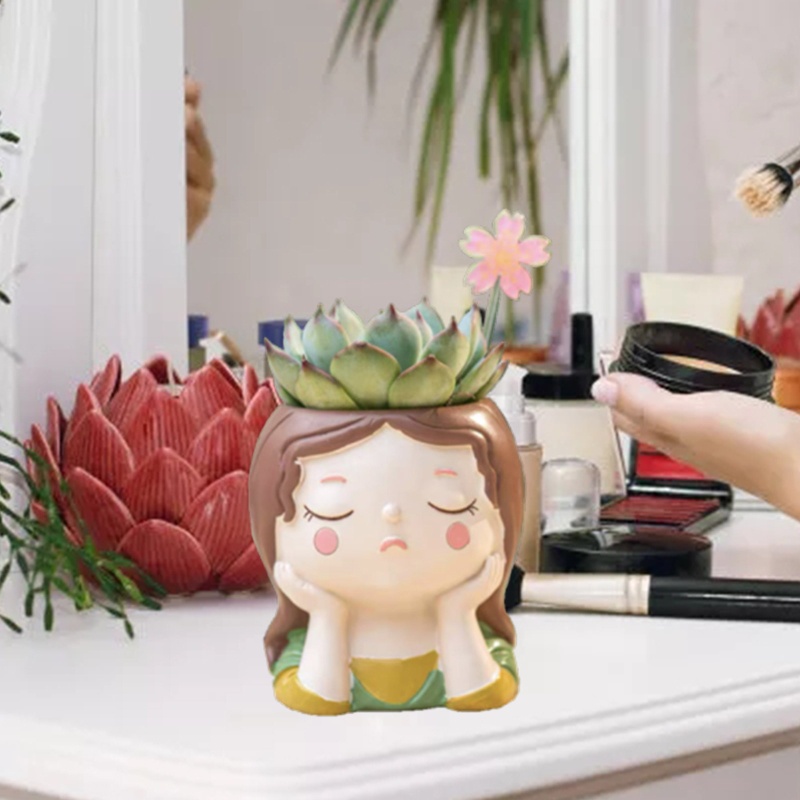 Cetakan Pot Bunga Resin Epoksi Plester Beton Bahan Silikon Desain Gadis Lucu Untuk Dekorasi Kerajinan Rumah