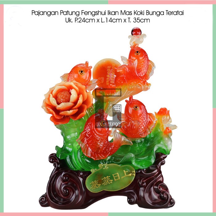 Patung Pajangan Hiasan Hadiah Dekorasi Kado Imlek Fengshui Ikan Koi Mas Emas Koki Bunga Teratai Lotus Resin Fengshui Rejeki Hoki Keberuntungan Rumah Kantor Toko Cafe Orang Import Cina Ukuran Size Kecil Small Sedang Medium Besar Big XL XXL XXXL 2XL 3XL