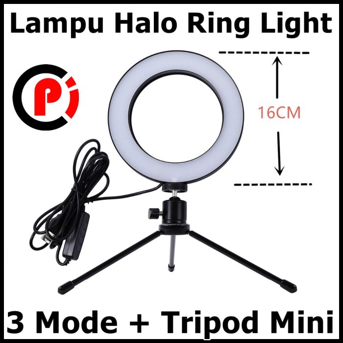 Lampu Halo Ring Light LED Kamera 8 Watt 6 Inch 16 Cm with Mini Tripod