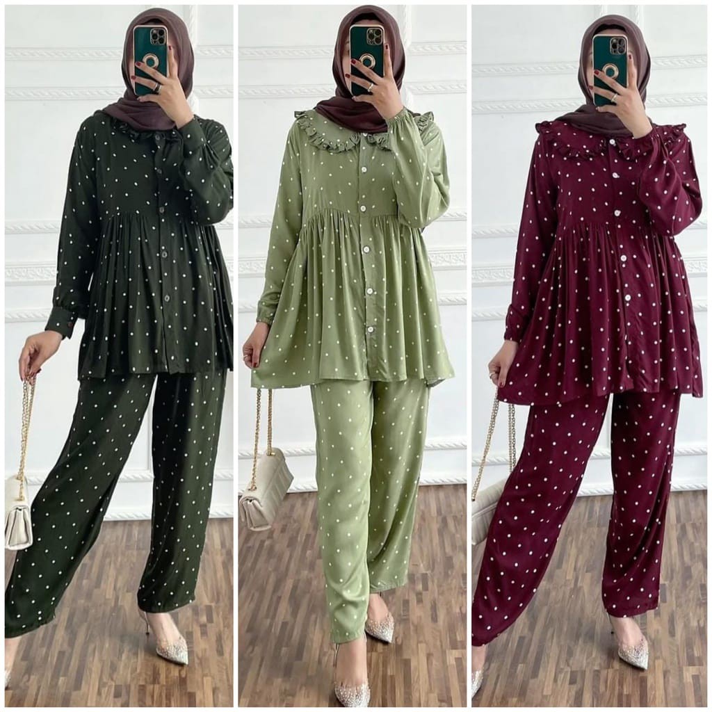 KIRANAOFFICIAL - ( COD ) SETELAN MOTIF KEKINIAN / OLVY ONE SET / SETELAN MOTIF POLKADOT