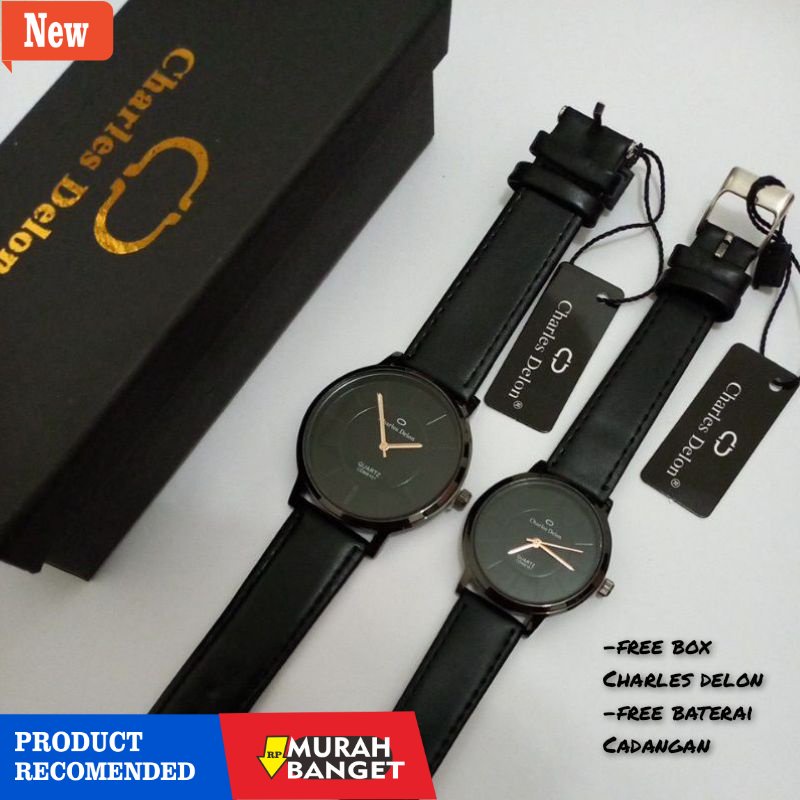 Jam tangan couple terbaik- JAM TANGAN COUPLE CHARLES DELON ORIGINAL (TALI KULIT)